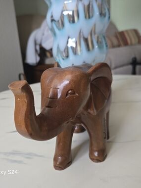 Source Unknown Brown Wood Elephant Sculpture